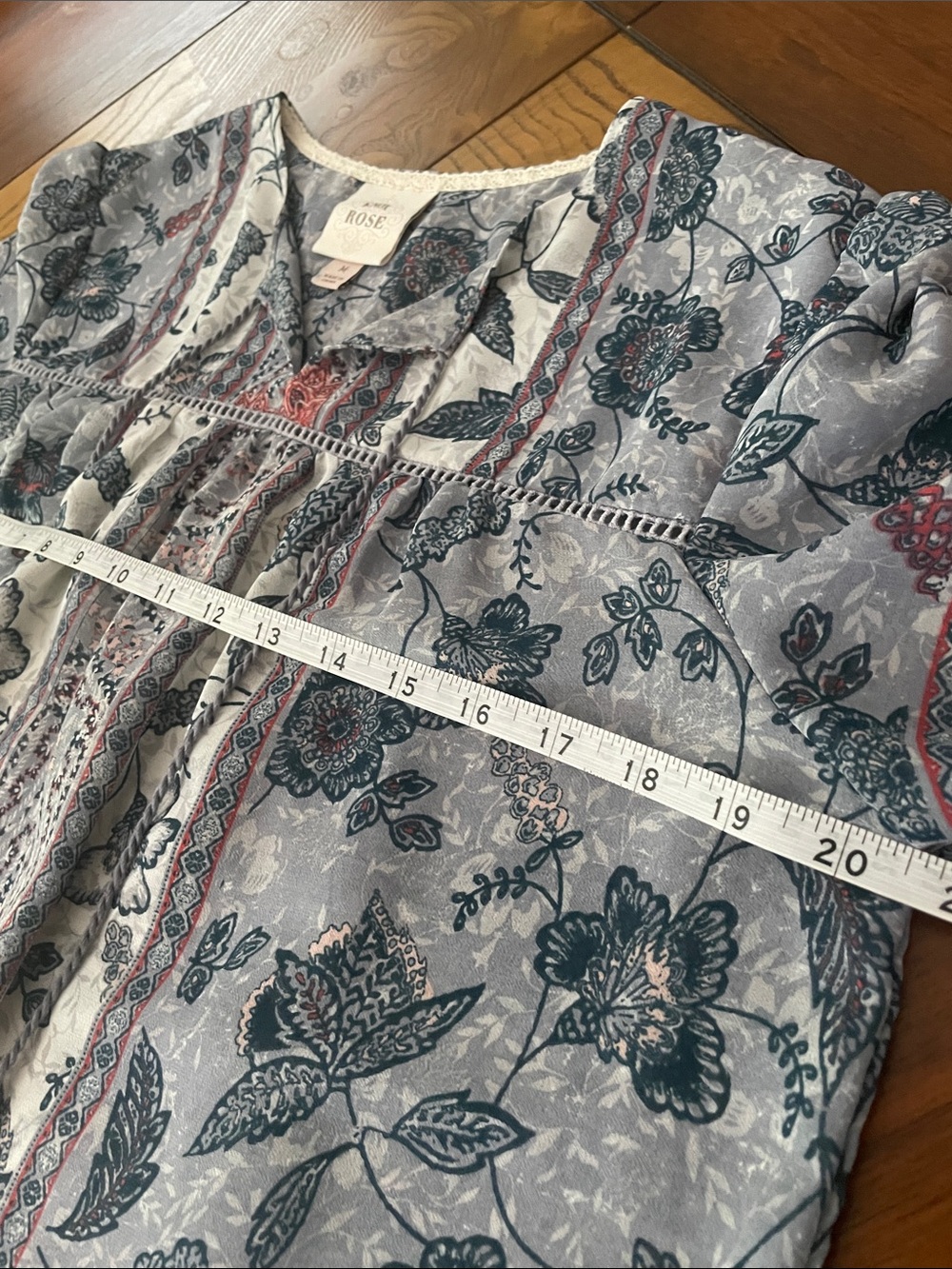 Knox Rose Floral Patchwork Blouse in Blue, White, Rust M51 - Picture 5 of 11